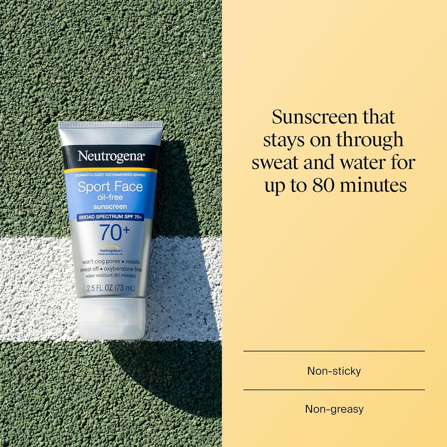 Neutrogena, Sport Face Sunscreen Spf 70+, Oil-Free, Sweat And Water-Resistant, Broad-Spectrum Uva/Uvb, 2.5 Fl Oz