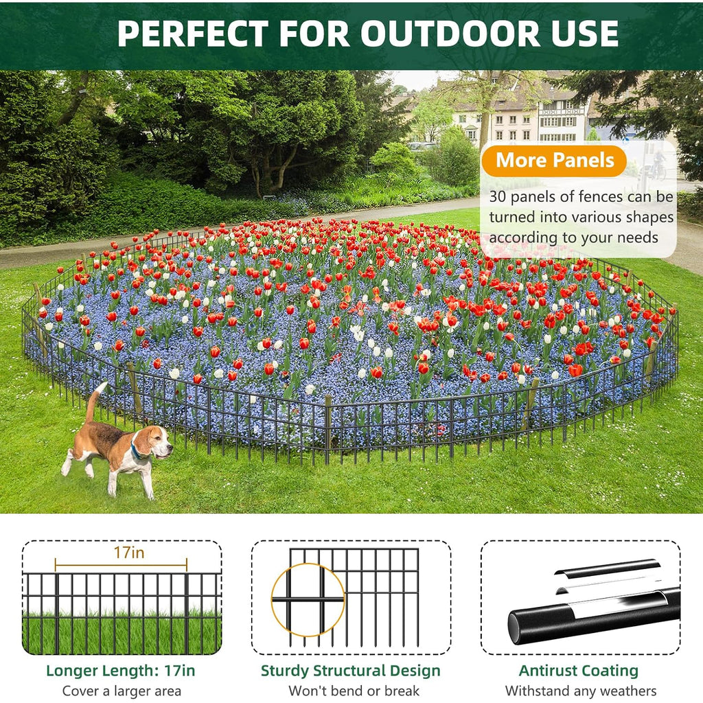 42.5Ft(L) X 13In(H) Animal Barrier Fence, 30 Panels No Dig Garden Fence For Dog Rabbit, Rustproof Anti Digging Barrier, Garden Edging Border Ground Defense For Outdoor, Yard, Patio