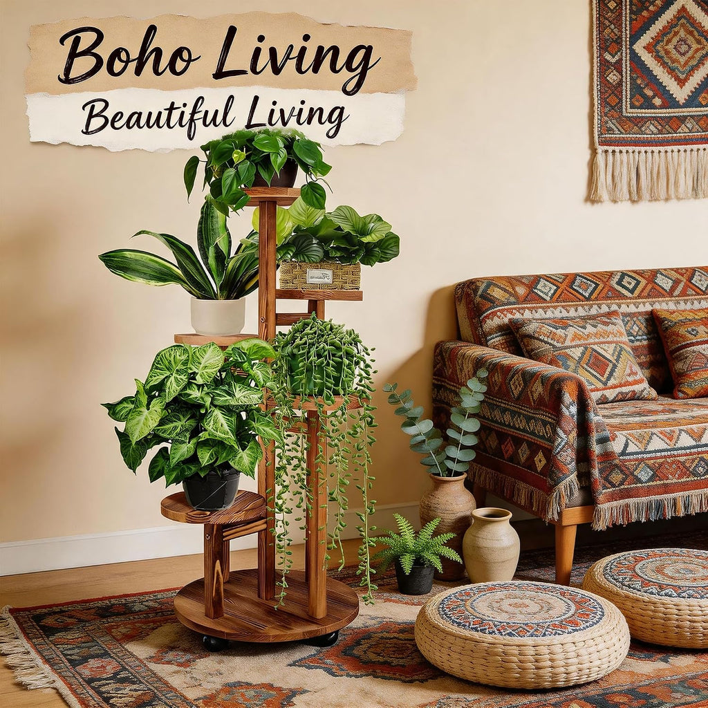 5 Tiered Tall Plant Stand For Indoor, Wood Plant Shelf Corner Display Rack, Multi-Tier Planter Pot Holder Flower Stand For Living Room Balcony Garden Patio (Brown)