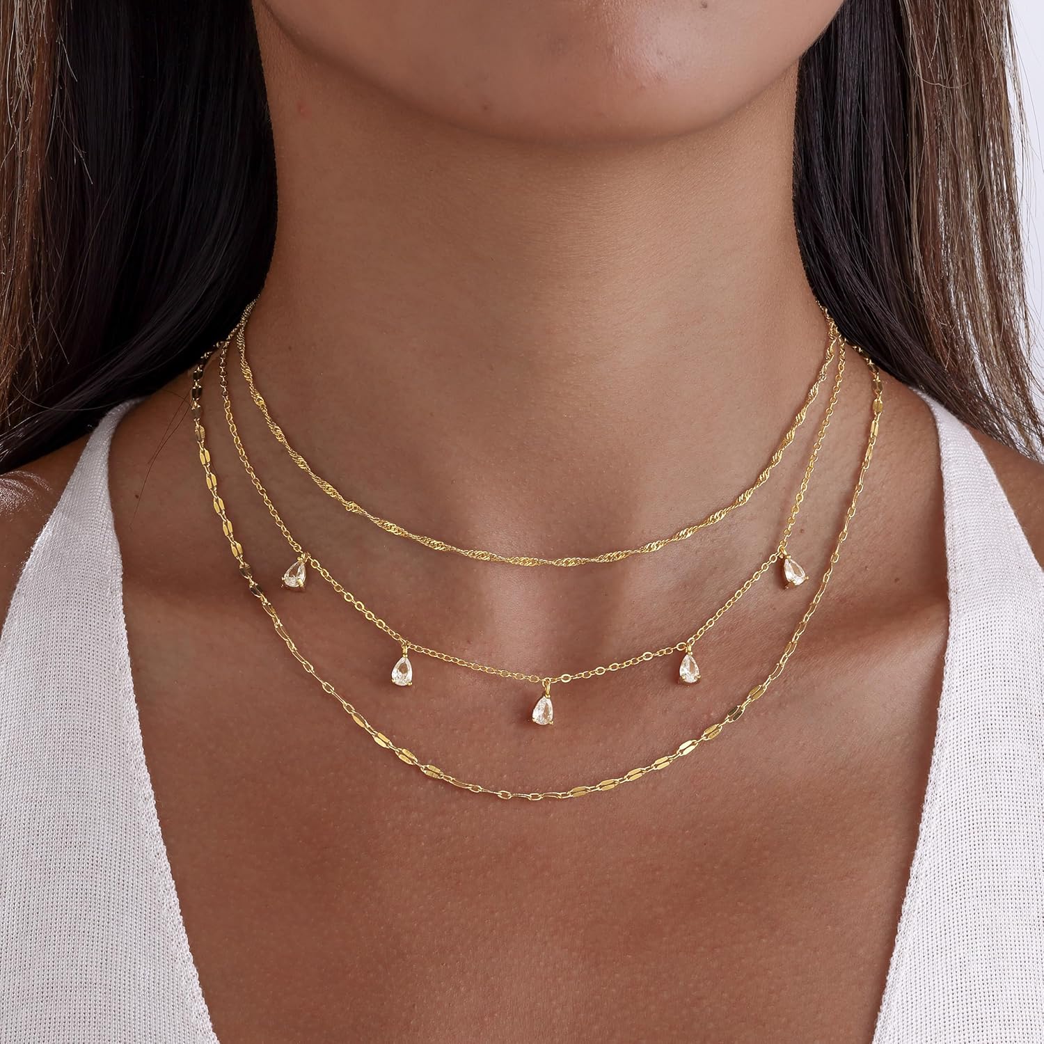 Layered Necklaces for Women, Dainty Gold Necklace Stack 14k Gold Plated Layering CZ Chain Choker Necklaces for Women Trendy Simple Non Tarnish Gold Necklaces Set Fashion Bridal Prom Jewelry