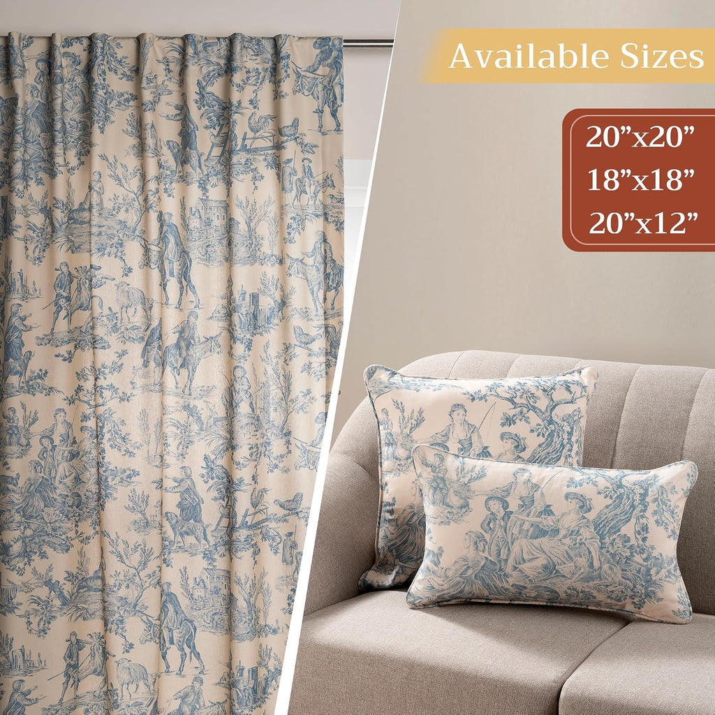 Maison D' Hermine Throw Pillow Covers 100% Cotton (18" X 18" - Pack Of 1) | Square Toile Decorative Pillow Covers With Invisible Zipper For Living Room Couch Sofas - The Miller - Blue