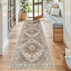 Madane Runner Rug 2x8, Washable Hallway Runner Rugs, Non-Slip Low-Pile Soft Kitchen Rug Runner Laundry Room Rug, Vintage Throw Entry Foyer Mat for Entrance Living Room (Turmeric/Grey, 2 x 8)
