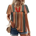 Ofeefan Womens Summer Tops Boho Short Sleeve Shirts V Neck Fashion Lace Blouses Dressy Casual Flowy Holiday Outfits