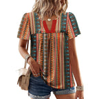 Ofeefan Womens Summer Tops Boho Short Sleeve Shirts V Neck Fashion Lace Blouses Dressy Casual Flowy Holiday Outfits