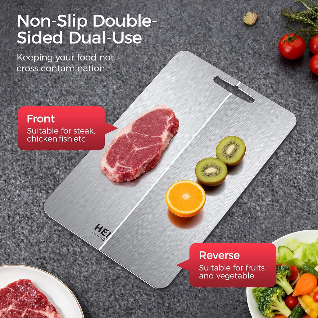 100% Pure Titanium Cutting Board Set Of 3, Titanium Cutting Boards For Kitchen,Double-Sided Chopping Boards For Raw & Cooked Food, Non-Toxic, Handles Included, Dishwasher Safe(M+L+Xl)