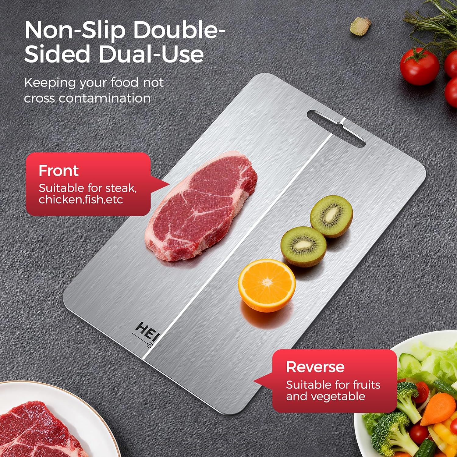 100% Pure Titanium Cutting Board Set Of 3, Titanium Cutting Boards For Kitchen,Double-Sided Chopping Boards For Raw & Cooked Food, Non-Toxic, Handles Included, Dishwasher Safe(M+L+Xl)