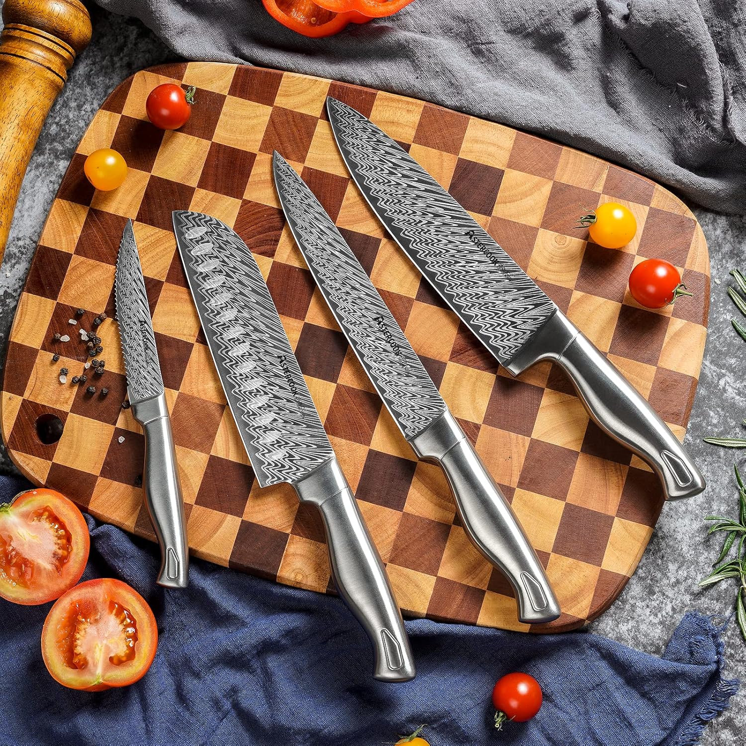 Astercook Knife Set, 15-Piece Kitchen Knife Set with Block, Built-in Knife Sharpener, German Stainless Steel Knife Block Set, Dishwasher Safe Kitchen Utensils Set