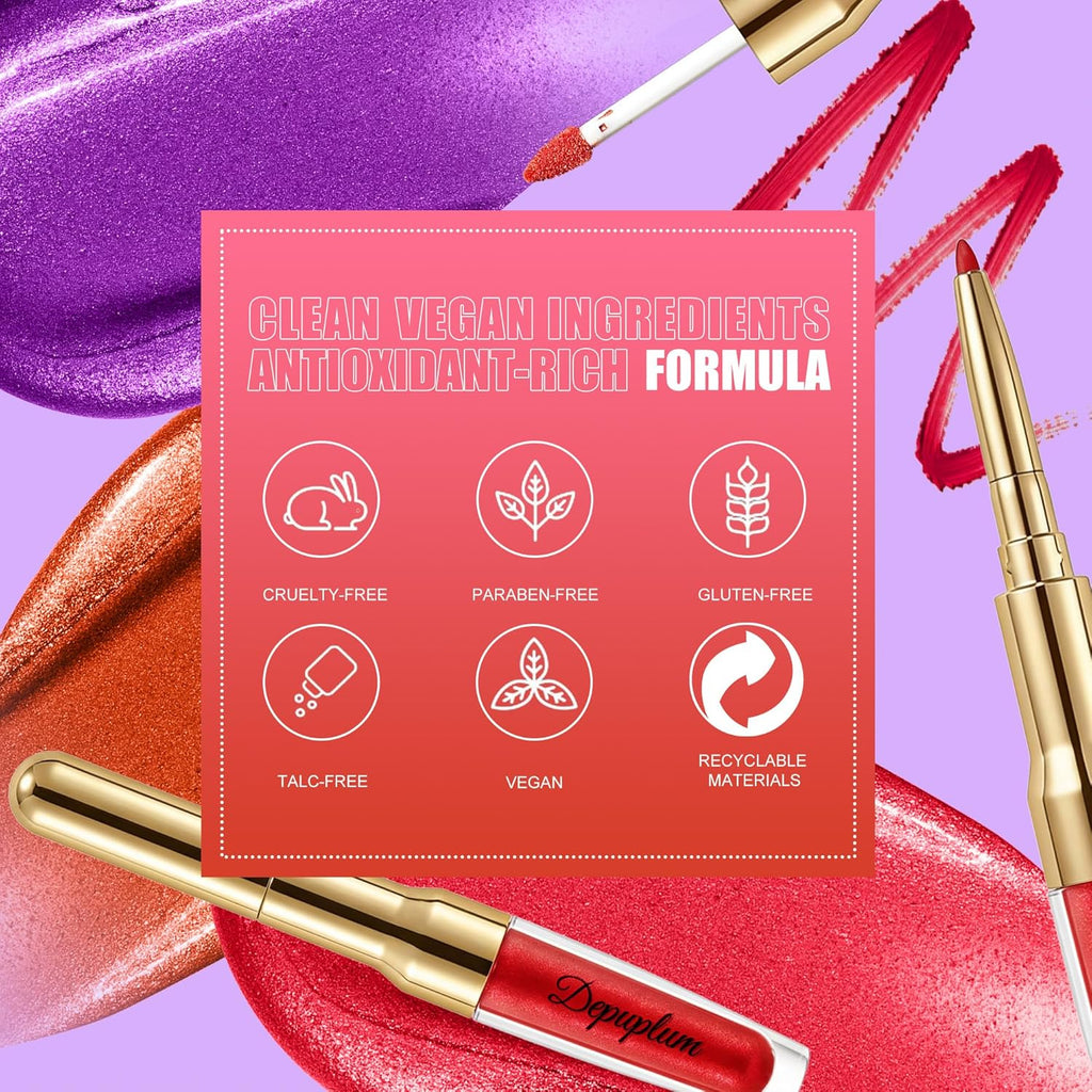 Depuplum Pink Metallic Lipstick and Lip Liner Combo Makeup 2in1 Shimmer Glitter Lipsticks for Women Metallic Lip Gloss Stain Waterproof Smudgeproof Nude Long Lasting Lipsticks (GB19 Daring)