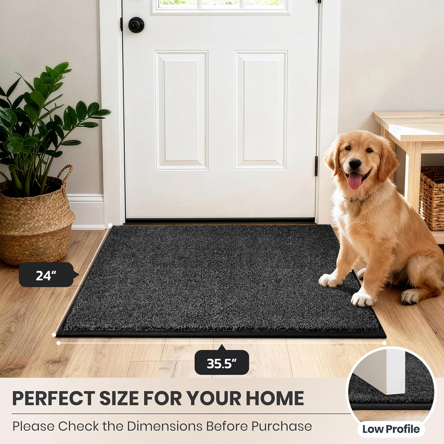 PURRUGS Dirt Trapping Door Mat 24" x 35.5", Non-Slip Machine Washable Entryway Rug, Dog Doormat, Indoor Front Door Mat, Super Absorbent Entry Rug for Muddy Shoes & Paws, Charcoal