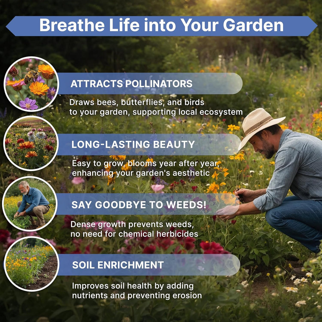 16 Perennial Wildflower Seeds Mix For Indoor & Outdoors. 100,000+ Non-Gmo, Heirloom Wildflower Garden Seeds, 4Oz Packet For Growing Wild Flowers To Attract Bees, Butterflies & Birds