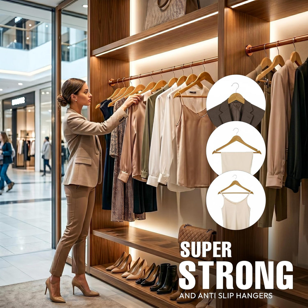 Utopia Home Premium Wooden Hangers 20 Pack - Heavy Duty & Durable Coat Hanger - Wood Hanger With 360-Degree Rotatable Hook - Clothes Hangers With Non-Slip Shoulder Notches For Shirts & Coats (Natural)