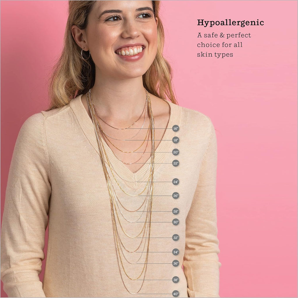 KEZEF 18K Gold Plated 925 Sterling Silver Box Chain Necklace for Women, 1mm Thin & Sturdy Italian Chain Necklace, Rose Gold & Silver Available, 15/16/18/20/22/24/30 Inch