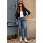 Luvamia 2026 Cropped Jean Jackets For Women Fashion Short Denim Shacket Jacket Lightweight Fitted Stretchy With Pockets
