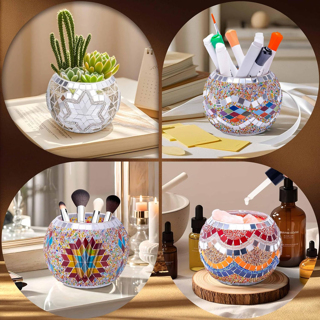 Rancco Handmade Mosaic Glass Tealight Candle Holder Set - 4 Pack with 10.5 oz Long-Lasting Soy Wax Scented Candles - Perfect Aromatherapy Gifts for Women, Moms, Birthdays, Spa Days, and Christmas