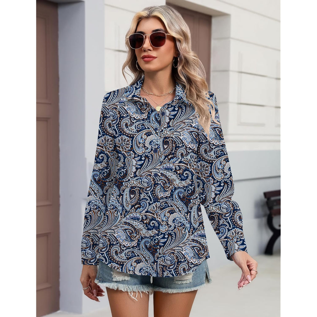 Button Down Shirts for Women Long Sleeve Blouse Dressy Casual Business Work Tops with Pocket