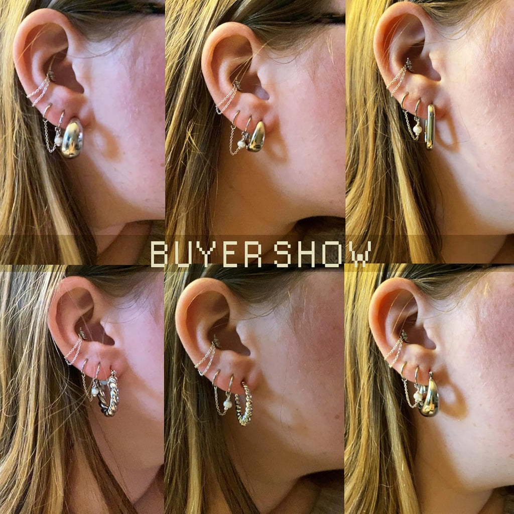 6 Pairs 14K Gold Plated Hoop Earrings for Women Lightweight Chunky Hoop Earrings Multipack Hypoallergenic, Thick Open Twisted Huggie Hoops Earring Set Jewelry for Gifts.