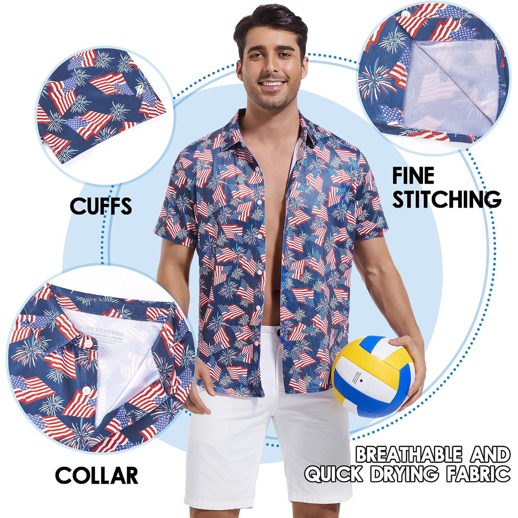 Mens Hawaiian Shirts Regular Fit Short Sleeve Casual Button Down Summer Tropical Beach Shirts