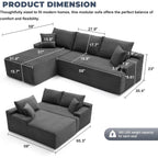 Mangodan Cloud Sectional Couch, Boneless Sofa For Living Room, Fluffy Comfy Couch With Deep Seat, Modular Sectional Sofa With L-Shaped Chaise, No Assembly Required, Dark Grey