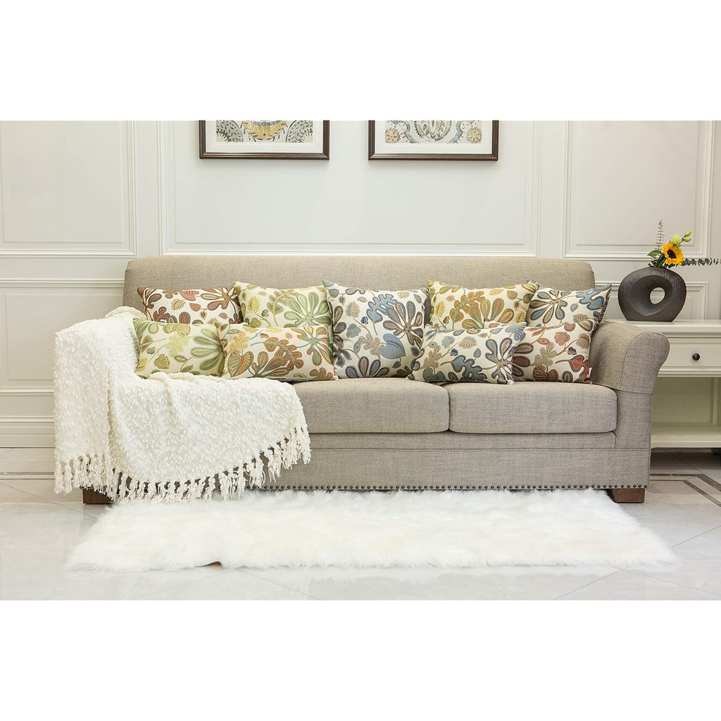 Set Of 2 Jacquard Tropical Leaf Pattern Oblong Throw Pillow Covers Accent Pillowcase 12X20 Inches,Blue Cream