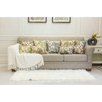 Set Of 2 Jacquard Tropical Leaf Pattern Oblong Throw Pillow Covers Accent Pillowcase 12X20 Inches,Blue Cream