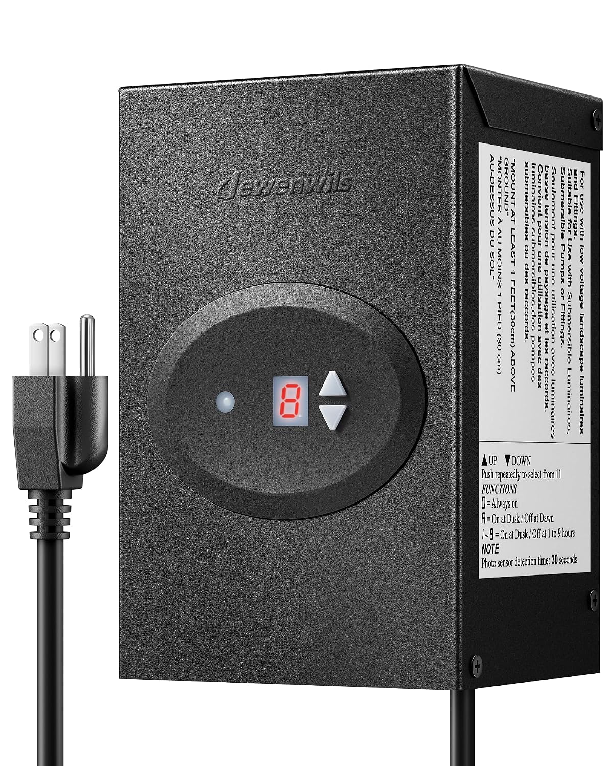 Dewenwils 120W Low Voltage Landscape Transformer, Outdoor Transformer With Timer And Photocell Sensor, 120V Ac To 12V Ac, Weatherproof, For Led Lighting, Spotlight, Pathway Light, Etl Listed