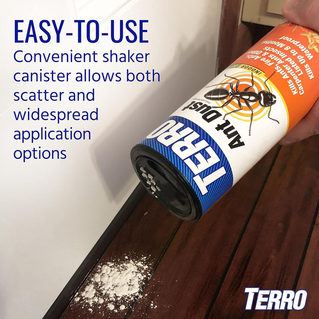 Terro Ant Dust, Ant Powder Killer For Indoors And Outdoors | Kills Ants, Fire Ants, Cockroaches, Spiders, Waterproof Formula, 8 Months Protection, Apply In Cracks & Crevices