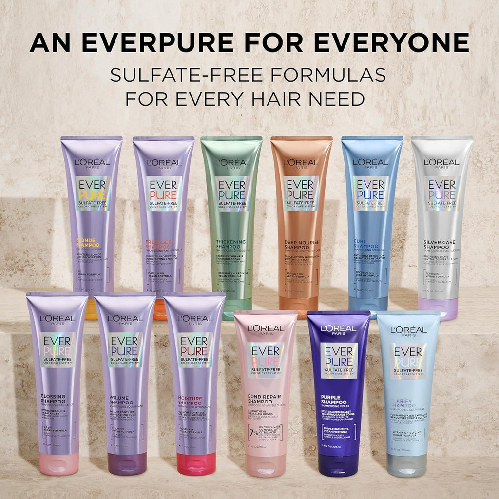 L'Oreal Paris Volume Sulfate Free Shampoo and Conditioner for Color-Treated Hair, EverPure, 8.5 Fl Oz (Set of 2)