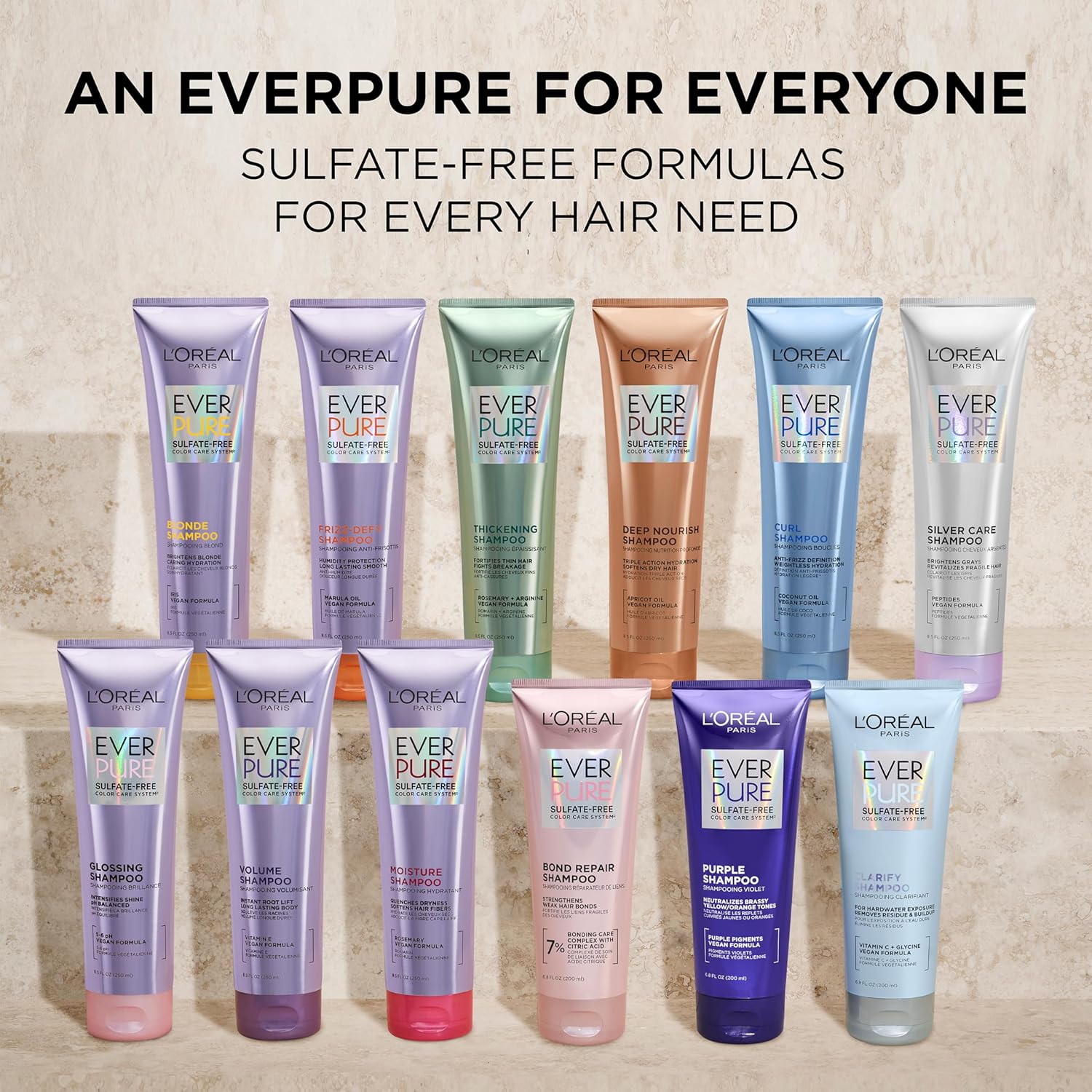 L'Oreal Paris Volume Sulfate Free Shampoo and Conditioner for Color-Treated Hair, EverPure, 8.5 Fl Oz (Set of 2)