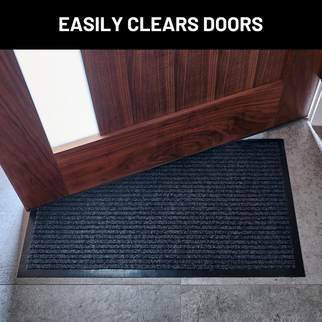 Front Door Mat, Indoor Outdoor Welcome Entryway Doormat, 30X17 Steel Gray | 2-Pack Low-Profile Muddy Doormats Trap Dirt, Mud & Moisture From Shoes & Pet Paws For Inside Outside Porch, Patio & Entryways