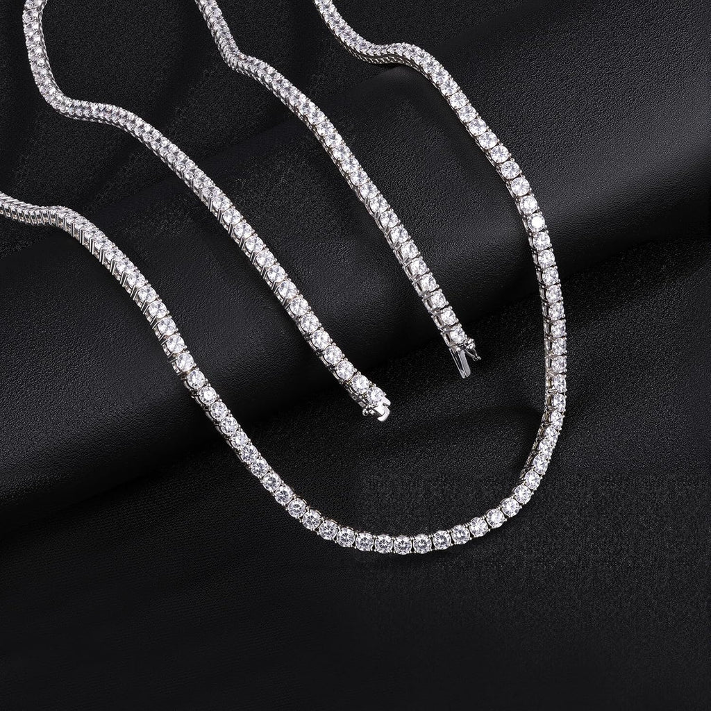 Gemsme 4.0mm CZ Tennis Necklace, 18K White/Yellow Gold Plated 4.0mm Round Cubic Zirconia Classic Tennis Necklace 16-24 Inches
