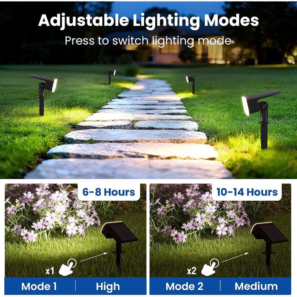 Jejot Solar Spot Lights Outdoor Waterproof,4 Pack,2 Lighting Modes Solar Spotlights, Solar Lights For Yard Garden Lawn Landscape,Cool White