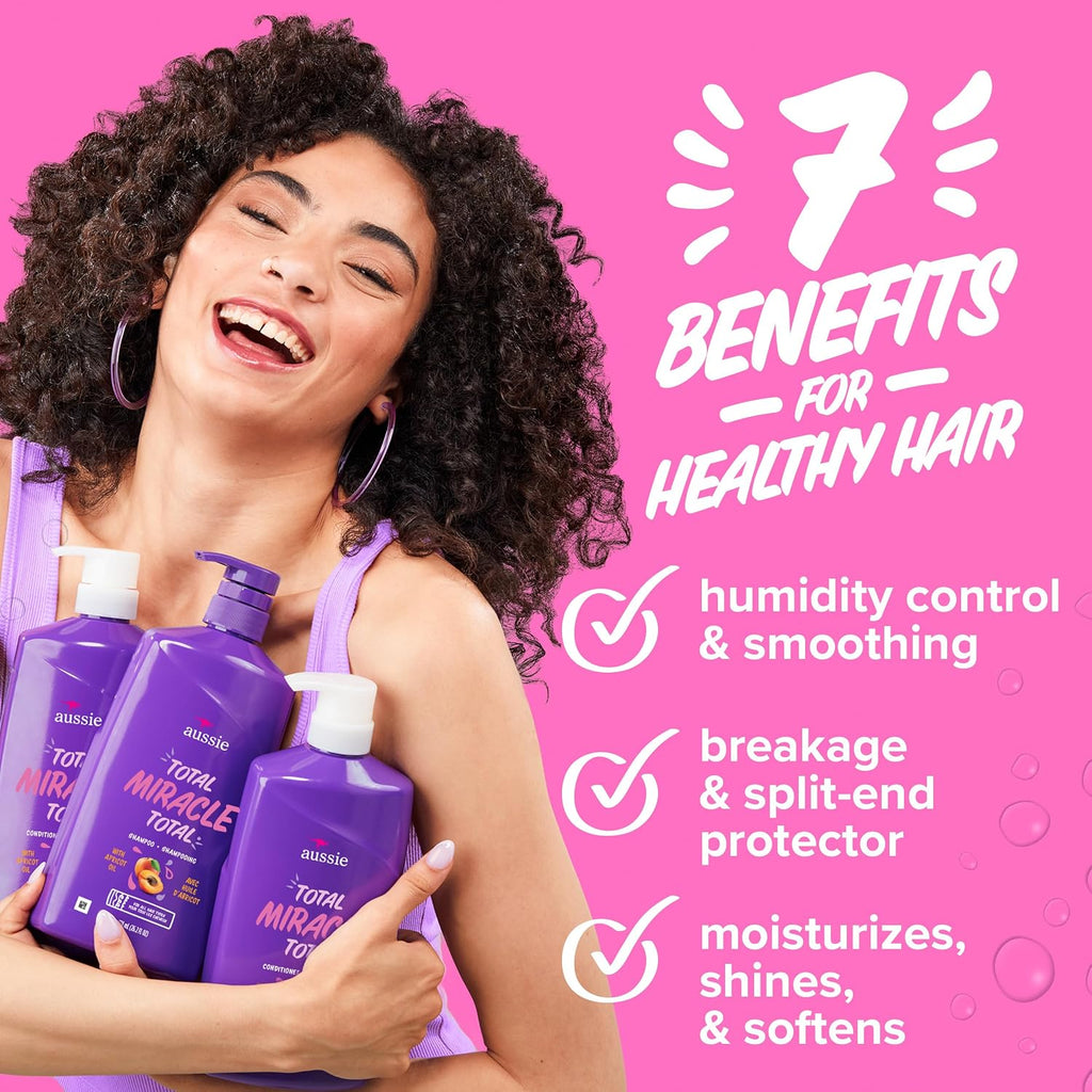 Aussie Total Miracle Hair Care Bundle: Shampoo, Conditioner, And 3 Minute Deep Treatment With Apricot & Macadamia Oil, Paraben-Free For Damaged Hair, 26.2 & 8 Fl Oz