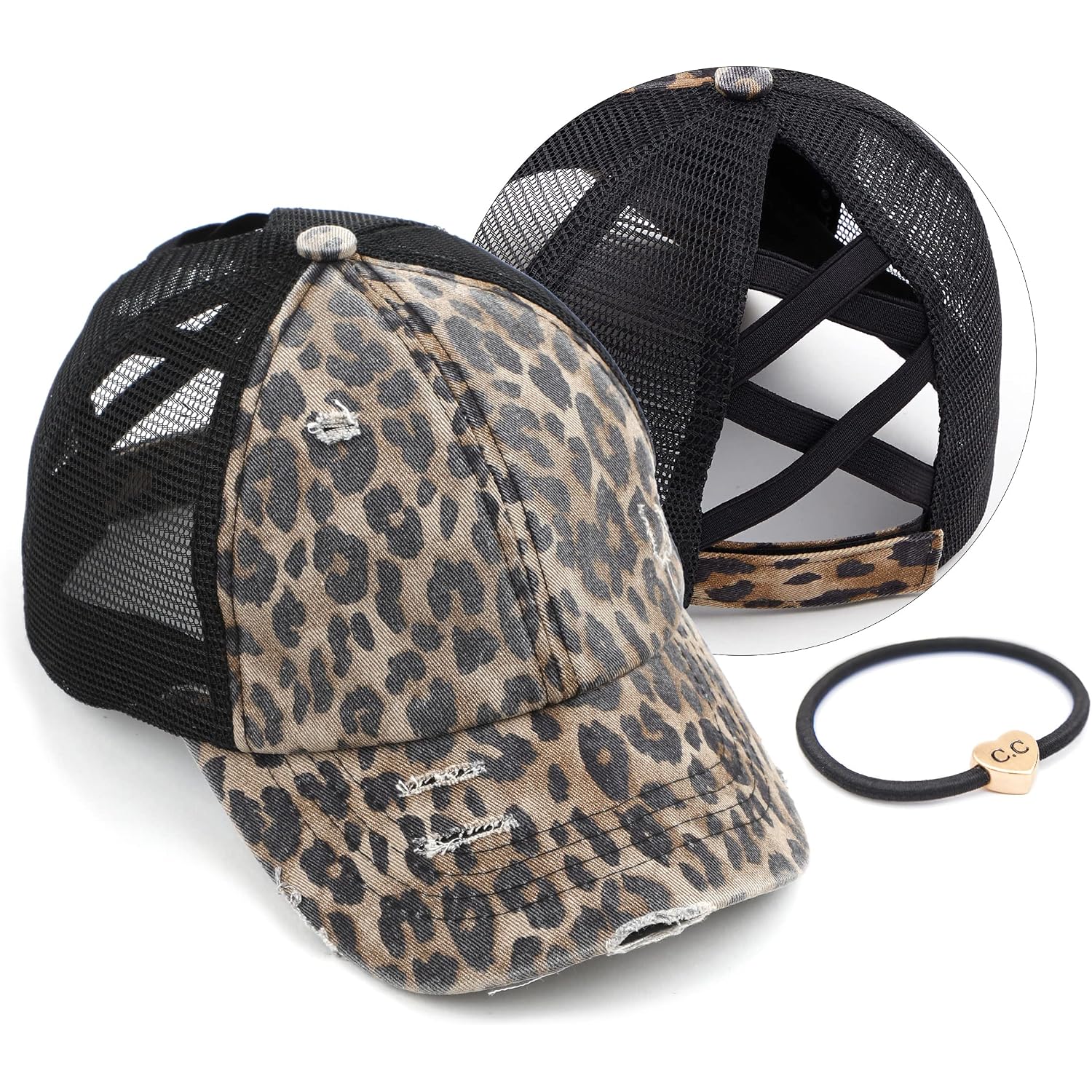 C.C Ponycap Messy High Bun Ponytail Adjustable Glitter Mesh Trucker Baseball Cap