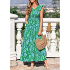 Prettygarden Women'S Boho Floral Maxi Dress 2026 Summer Smocked V Neck Ruffle Sleeve Spring Flowy Beach Vacation Sundresses