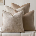 Khaki 4 Pack Throw Pillow Covers - Chenille & Velvet Set With Piping, Farmhouse Textured Design Cushion Cases For Couch Sofa Bed (18X18 Inch, No Insert)