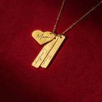 MignonandMignon Custom Name Bar Necklace with Heart Charm | Personalized Engraved Necklace for Women Gold Silver | Mom Necklace with Kids Names Mothers Day Birthday Gift