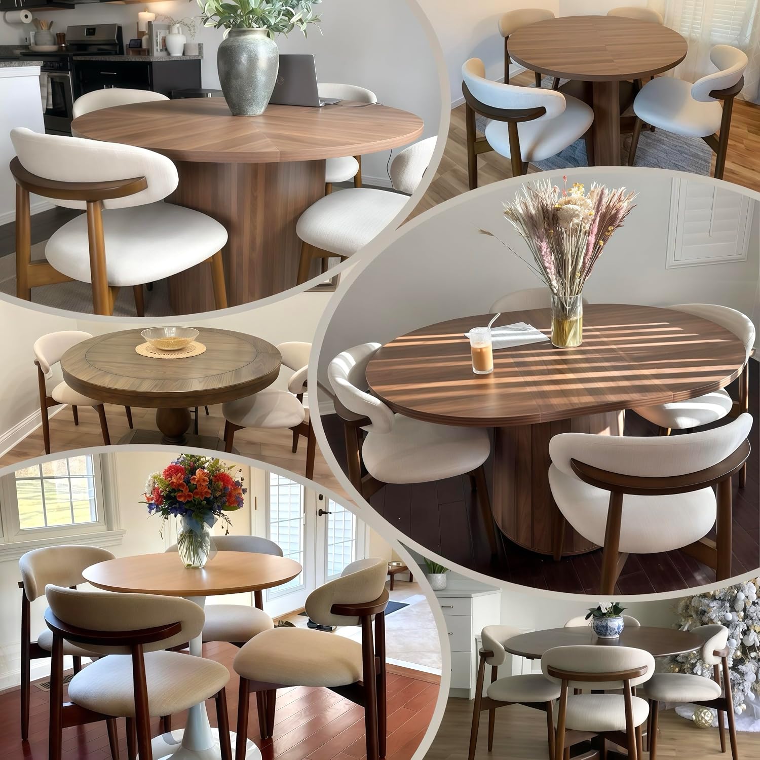 Colamy Wooden Dining Chairs Set Of 4, Modern Fabric Upholstered Kitchen Side Chairs, Farmhouse Dining Room Chair With Foot Pegs, Beige