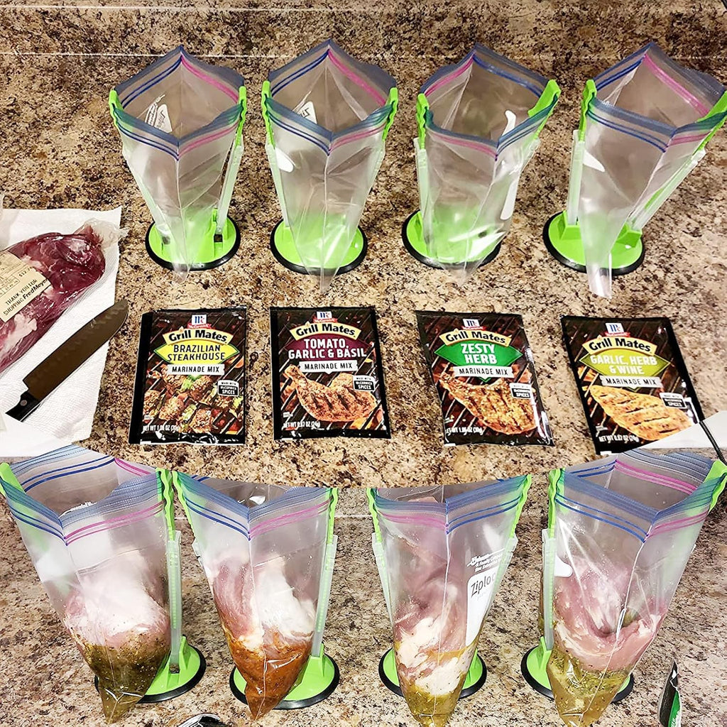 Ruibo Baggy Rack Holder For Food Prep/Ziplock Bag, Meal Planning/Plastic Freezer Bag Holders Stand, Green, Pack Of 4-4 Pcs