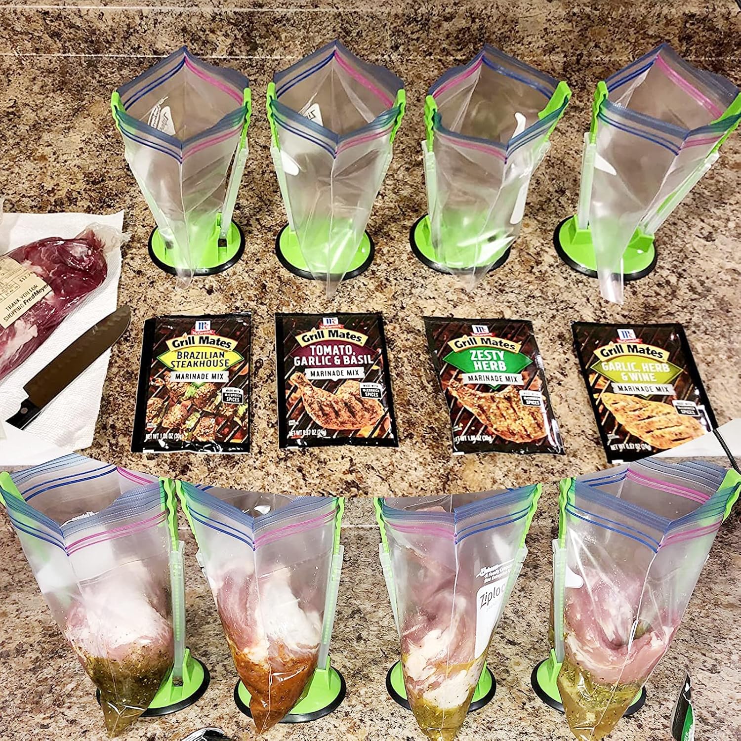 Ruibo Baggy Rack Holder For Food Prep/Ziplock Bag, Meal Planning/Plastic Freezer Bag Holders Stand, Green, Pack Of 4-4 Pcs