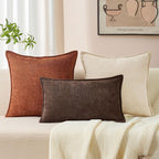 20X20 Set Of 2 Decorative Throw Pillow Covers Soft Cozy Cocoa Brown Chenille Pillow Covers Neutral Textured Solid Cushion Covers For Modern Farmhouse Sofa Bedroom Living Room Decor Sy014-B20