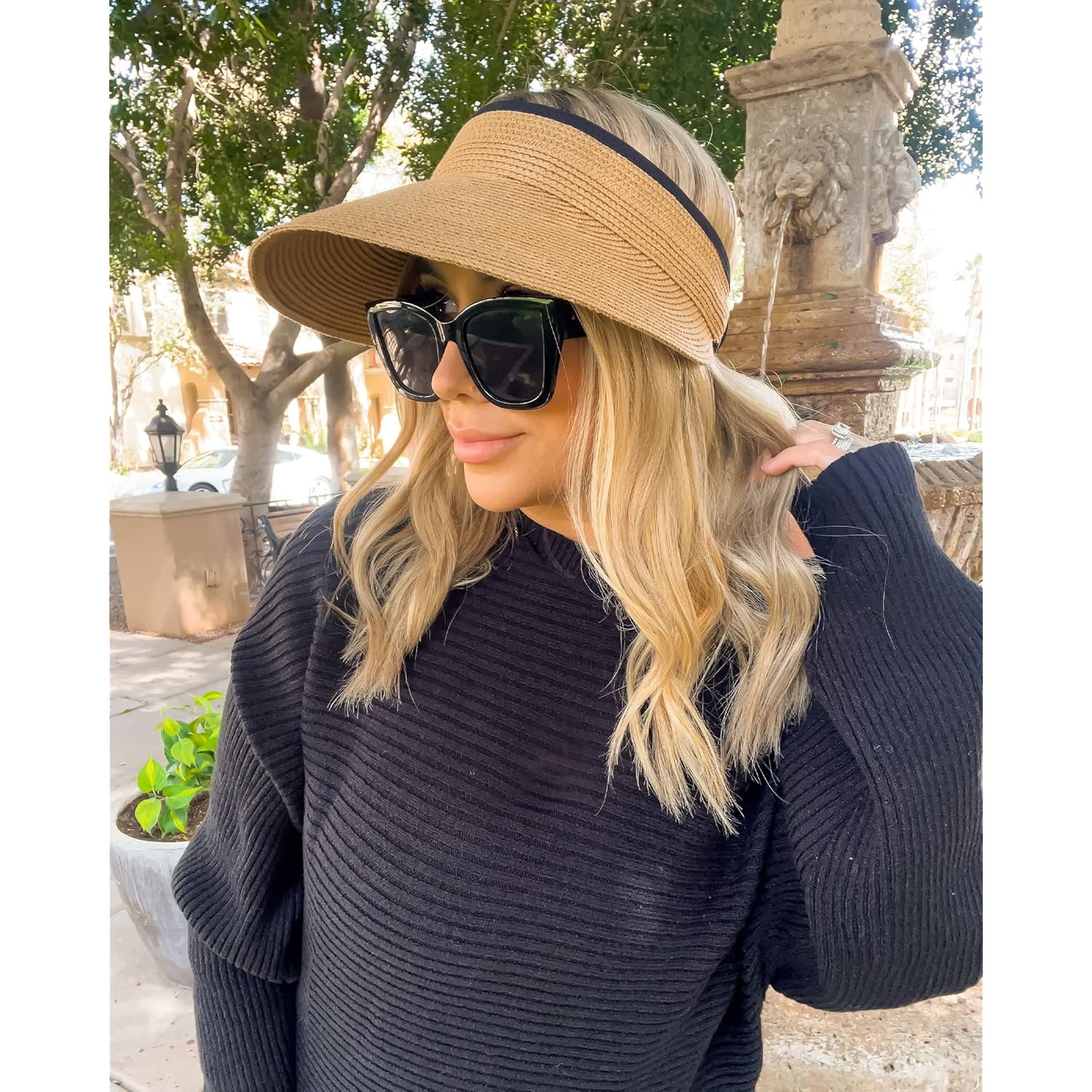 FURTALK Womens Sun Visor Hat Straw Sun Visors for Women Summer Packable Ponytail Beach Hats for Women Travel UPF 80+
