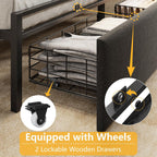 Queen Bed Frame With Storage Drawers, Upholstered Headboard With Led Light & Charging Station, Metal Platform Bed Frame Queen Size, Noise Free, No Box Spring Needed, Black (1200 Lbs Capacity)