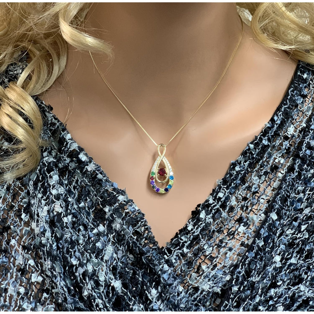 Central Diamond Center Yours Infinity Mother & Child Birthstone Necklace w/ 1 to 12 Stones in Silver, 10K, or 14K Gold