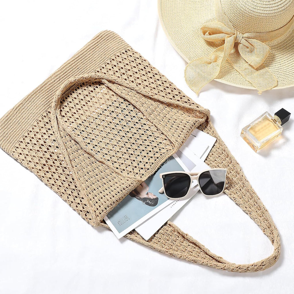 Crochet Bags, Beach Mesh Tote Bag Womens Shoulder Shopping Handbag Casual Travel Totes Bag Foldable Hobo Bags