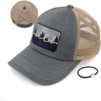 C.C Exclusives Washed Distressed Embroidered Patch Cotton Denim Criss-Cross Ponytail Hat Adjustable Baseball Cap