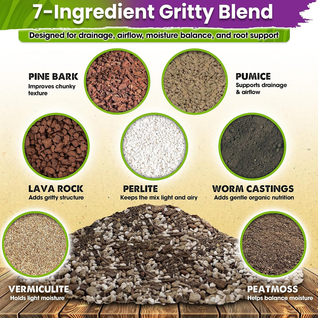 Succulents Soil Potting Mix – 7 In 1 Ingredients Well-Draining, Nutrient-Rich Cactus Potting Soil For Succulents And Cacti, Indoor & Outdoor Use, Ready To Use, Supports Healthy Root Growth, 1Qt