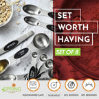Spring Chef Stainless Steel Magnetic Measuring Spoons Set With Strong N45 Magnets, Heavy Duty Metal Kitchen Gadgets For Baking & Cooking, Fits In Most Kitchen Spice Jars, Set Of 8 With Leveler, Black