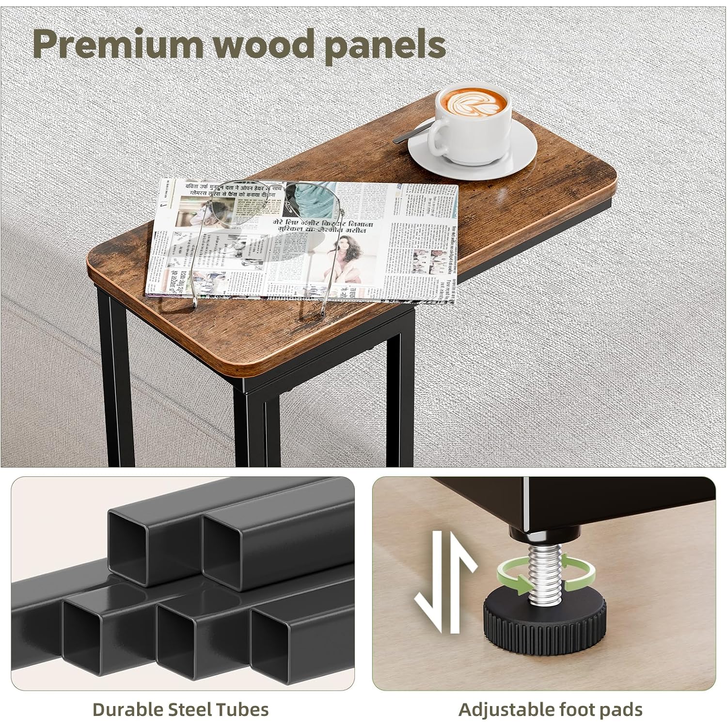 Simple Trending C Shaped Side Table, End Table Set Of 2, Sofa Couch Table Tv Tray For Living Room, Small Space, Rustic Brown