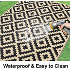 Smiry Waterproof Outdoor Rug 5X8 Ft, Reversible Plastic Straw Patio Camping Rugs, Outdoor Indoor Rv Mat Carpet For Patio, Outside Entry, Backyard, Deck, Bench, Picnic, Camper, Black & Beige