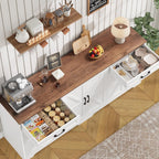 71” Large Sideboard Buffet Cabinet With Storage, Farmhouse Kitchen Buffet Cabinet With Adjustable Shelves And 6 Barn Doors, Wood Coffee Wine Bar Console Table For Kitchen, Dining Room, White